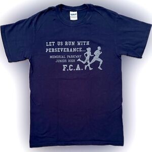 VTG FELLOWSHIP OF CHRISTIAN ATHLETES F.C.A. GILDAN NAVY RUN T-SHIRT COTTON SZ: S